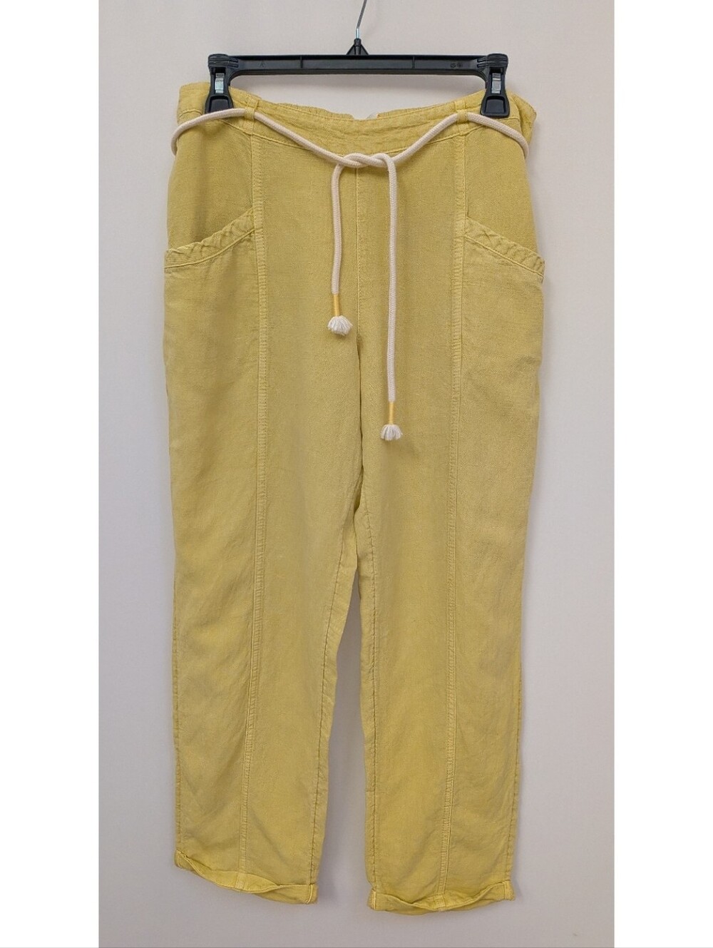 C & C California Yellow Lime Linen Pull On Pants With Drawstring Size Large